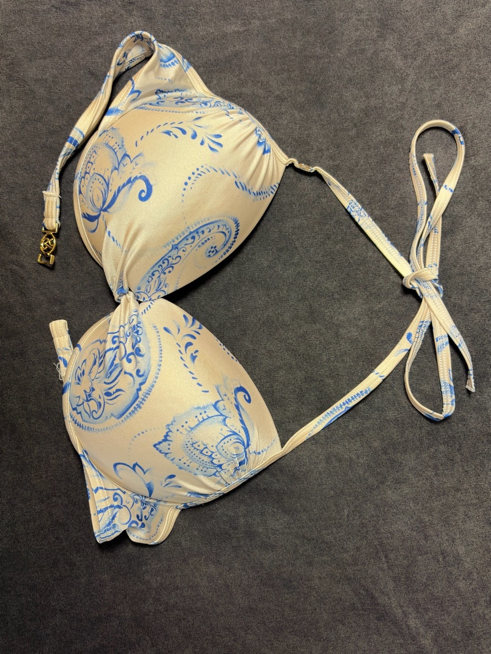 White & Blue Paisley Push-Up Bikini Top
